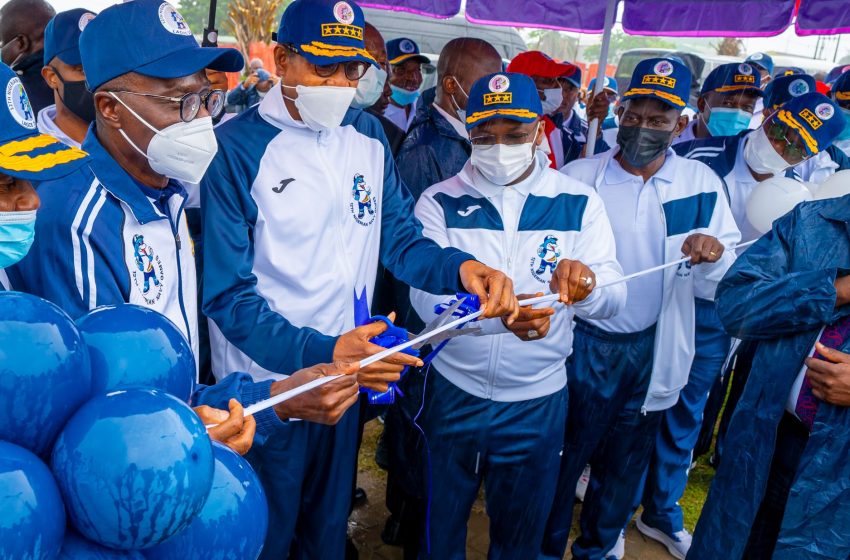  PHOTO NEWS AS PRESIDENT BUHARI & GOV. SANWO-OLU  COMMISSION NIGERIAN NAVY SPORTS COMPLEX AND OPENING CEREMONY OF THE 12TH NIGERIAN NAVY GAMES AT NAVY TOWN BARRACKS, OJO, LAGOS.